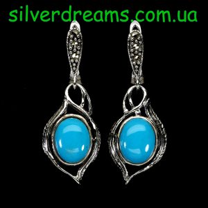 Серьги капельное серебро и природная бирюза