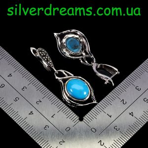 Серьги серебро натуральная бирюза и марказит
