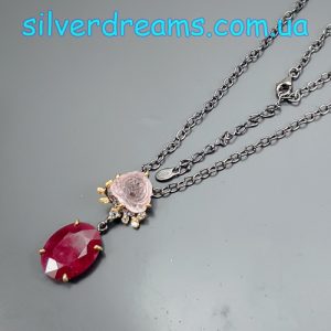 Ожерелье серебро натуральный рубин и турмалин