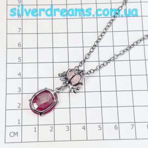 Колье серебро природный рубин и турмалин
