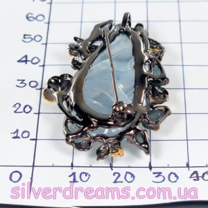 Кулон/брошь серебро природный аквамарин турмалин сапфир