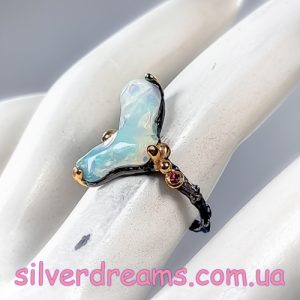 Кольцо серебро натуральный огненный опал грубой огранки