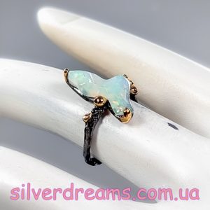 Кольцо серебро природный огненный опал