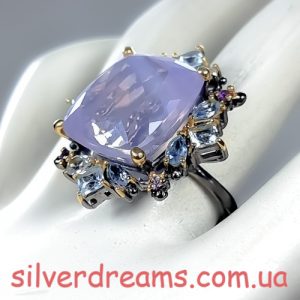 Перстень серебро натуральный лавандовый кварц топаз аметист