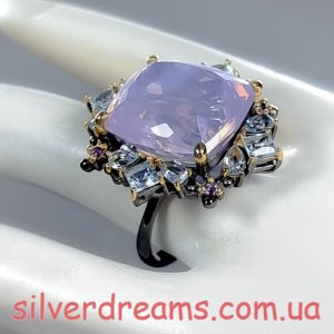 Перстень серебро натуральный лавандовый кварц топаз аметист