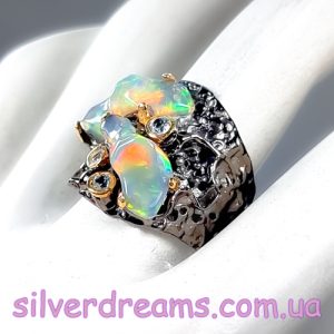 Перстень серебро натуральный эфиопский опал