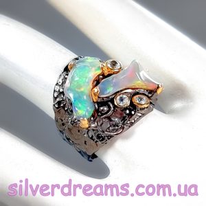 Кольцо серебро природный огненный опал