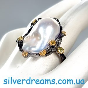 Перстень серебро натуральный барочный жемчуг