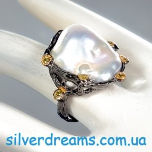 Перстень серебро натуральный барочный жемчуг