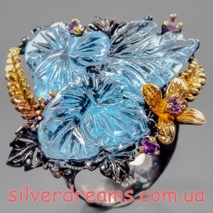 Кольцо серебро природный аквамарин