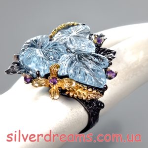 Перстень серебро натуральный аквамарин