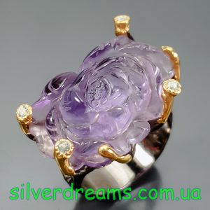 Кольцо серебро природный аметист