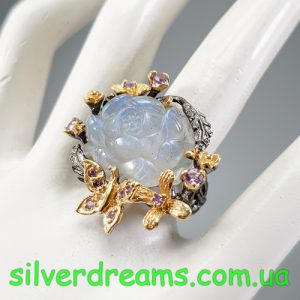 Перстень серебро натуральный лабрадорит