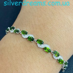 Браслет серебро природный хромдиопсид