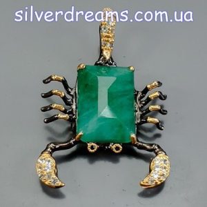 Брошь/подвеска серебро натуральный зелёный берилл