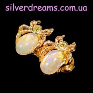 Серьги серебро натуральный огненный опал