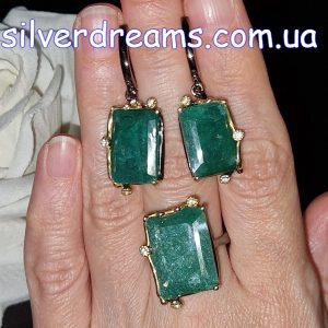 Набор серьги + кольцо серебро природный берилл