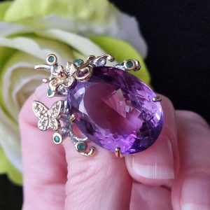 Кулон серебро природный аметист + изумруд