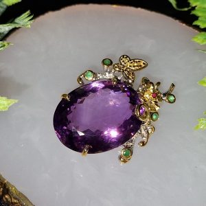 Кулон серебро природный аметист + изумруд