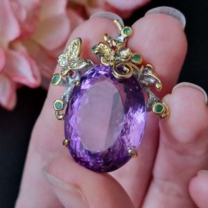 Подвес серебро натуральный аметист + изумруд