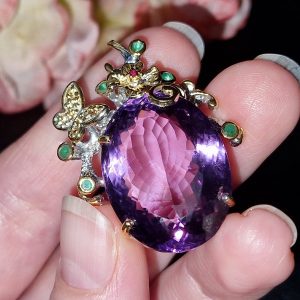 Кулон серебро природный аметист + изумруд