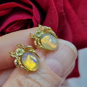 Серьги серебро природный радужный огненный опал