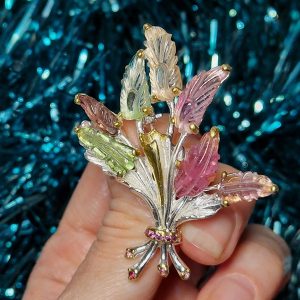 Брошь/подвеска серебро натуральный мультицветный турмалин