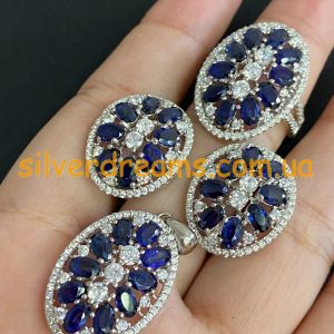 Комплект серебро природный сапфир