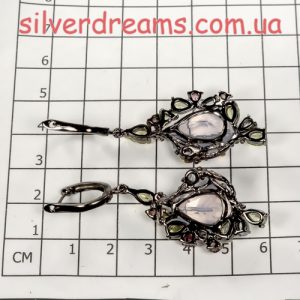 Серьги серебро природный лавандовый кварц + хризолит + топаз + турмалин