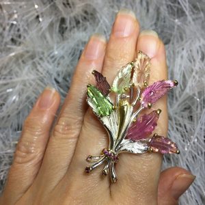 Брошь/подвеска серебро натуральный мульти турмалин