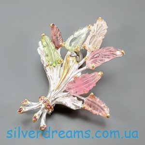 Подвес/брошь серебро натуральный турмалин