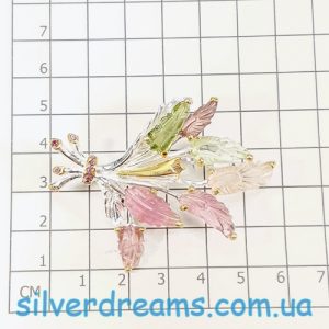 Брошь/кулон серебро природный турмалин