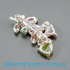 Брошь серебро природный турмалин