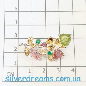 Брошь серебро природный турмалин