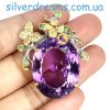 Подвес серебро натуральный аметист и изумруд
