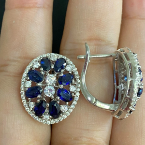 Серьги серебро натуральный сапфир