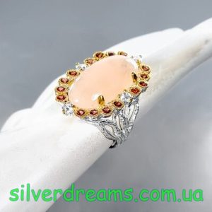 Кольцо серебро природный морганит и гранат