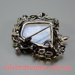 Кулон/брошь серебро природный лунный камень адуляр
