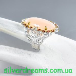 Кольцо серебро природный морганит и гранат