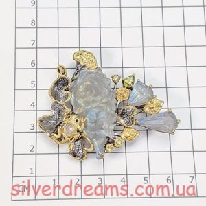 Кулон/брошь серебро природный лабрадорит