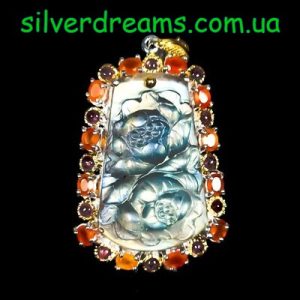 Подвес серебро натуральный лабрадор сердолик турмалин