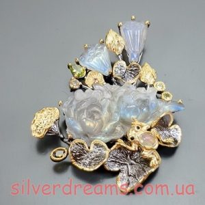 Брошь/подвес серебро натуральный лабрадор