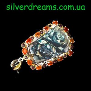 Alternative view of HANDMADE! Серебряный подвес из крупного резного Лабрадора + Сердолик + Турмалин