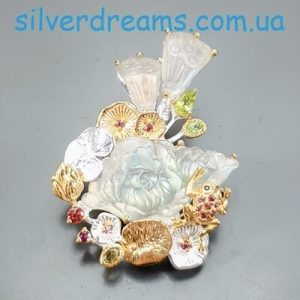 Брошь/подвес серебро натуральный лабрадорит