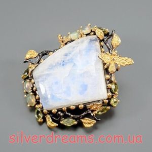 Брошь/подвес серебро натуральный лунный камень адуляр