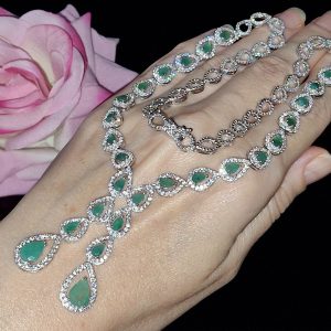 Колье серебро природный изумруд