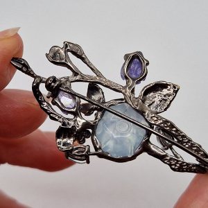 Брошь серебро натуральный аквамарин + танзанит + топаз