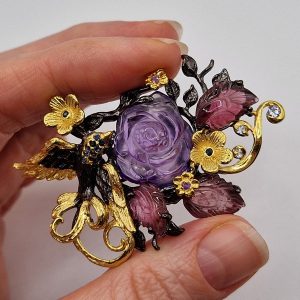 Подвес/брошь серебро натуральный аметист + турмалин