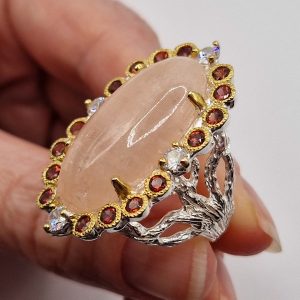 Кольцо серебро природный морганит + гранат