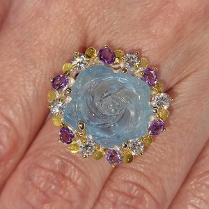 Кольцо серебро природный аквамарин + аметист